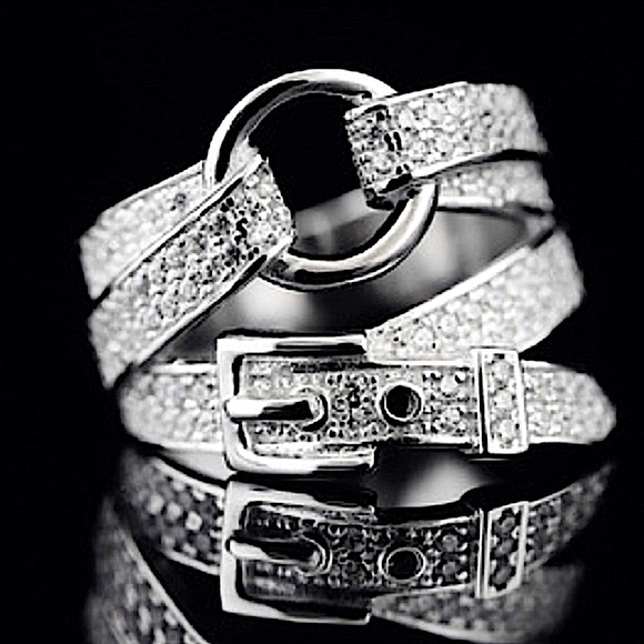 STERLING SILVER BUCKLE ZIRCON RING - Picture 7 of 14